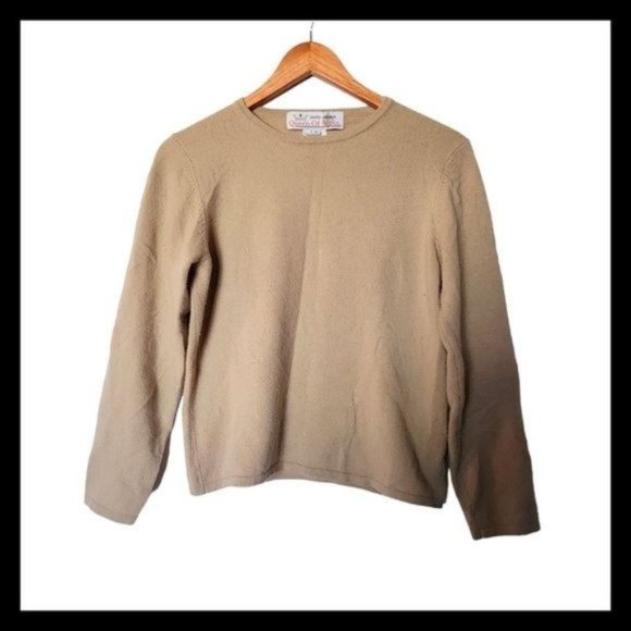 Queen of Scots 100% Cashmere Sweater Women’s M Medium Beige Crewneck Pullover - Picture 1 of 9